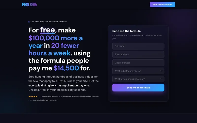 A landing page we built for Premier Business Academy