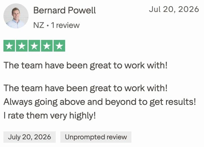 Trustpilot review by Bernard Powell, five stars: Always going above and beyond to get results!